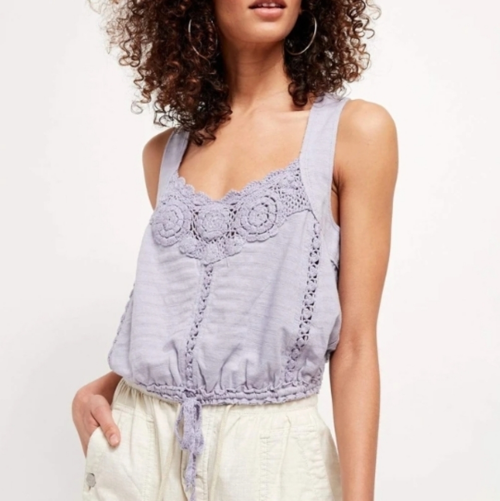 Free People Lavender Crochet-Trim Drawstring Tank Top